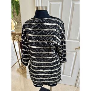 VTG‎ Womens Liz Claiborne Black & White Sequin Sheath 100% Silk Dress Lined Sz.4